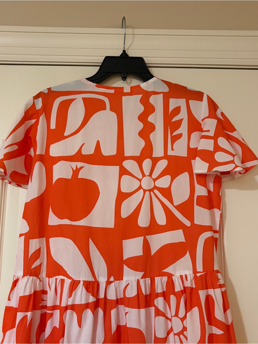 Women’s Orange & White Printed Tiered Dress - Picture 6 of 13
